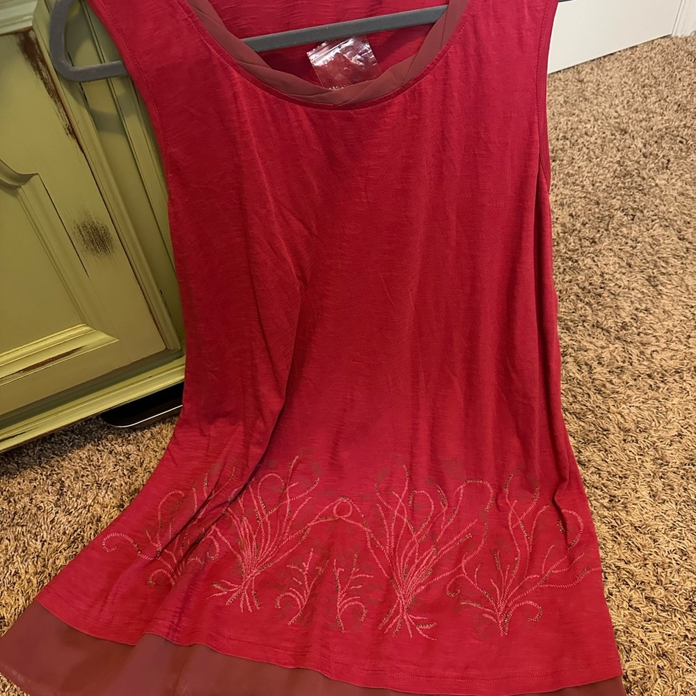 LOGO by Lori Goldstein Crimson Embroidered Tunic